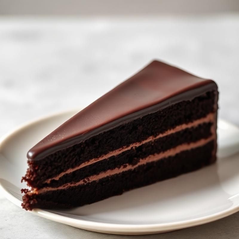 Dark chocolate ganache cake slice